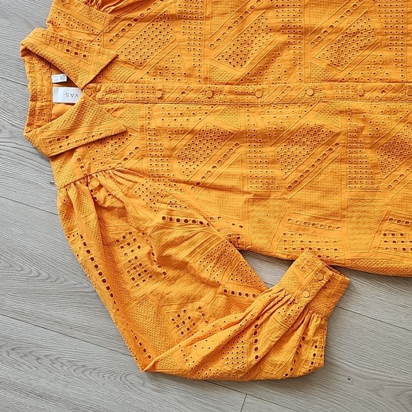 YAS Yasado Boho Alt Button Longsleeve Eyelet Collared Shirt Dress, Medium - Picture 7 of 16